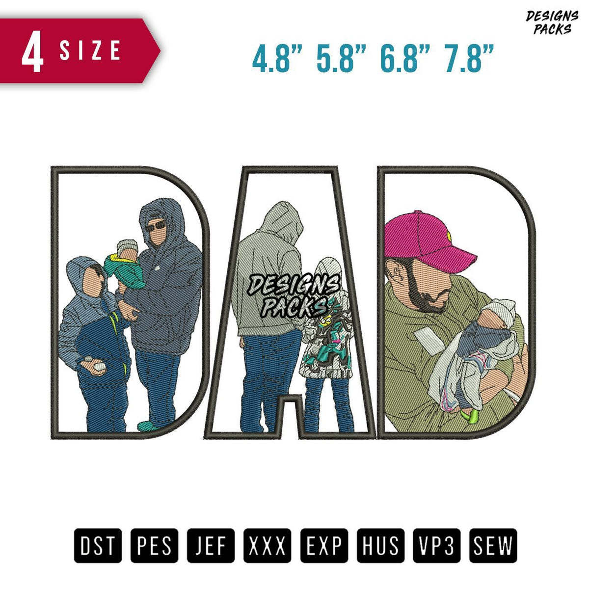 DAD Hat hoodie Embroidery Design