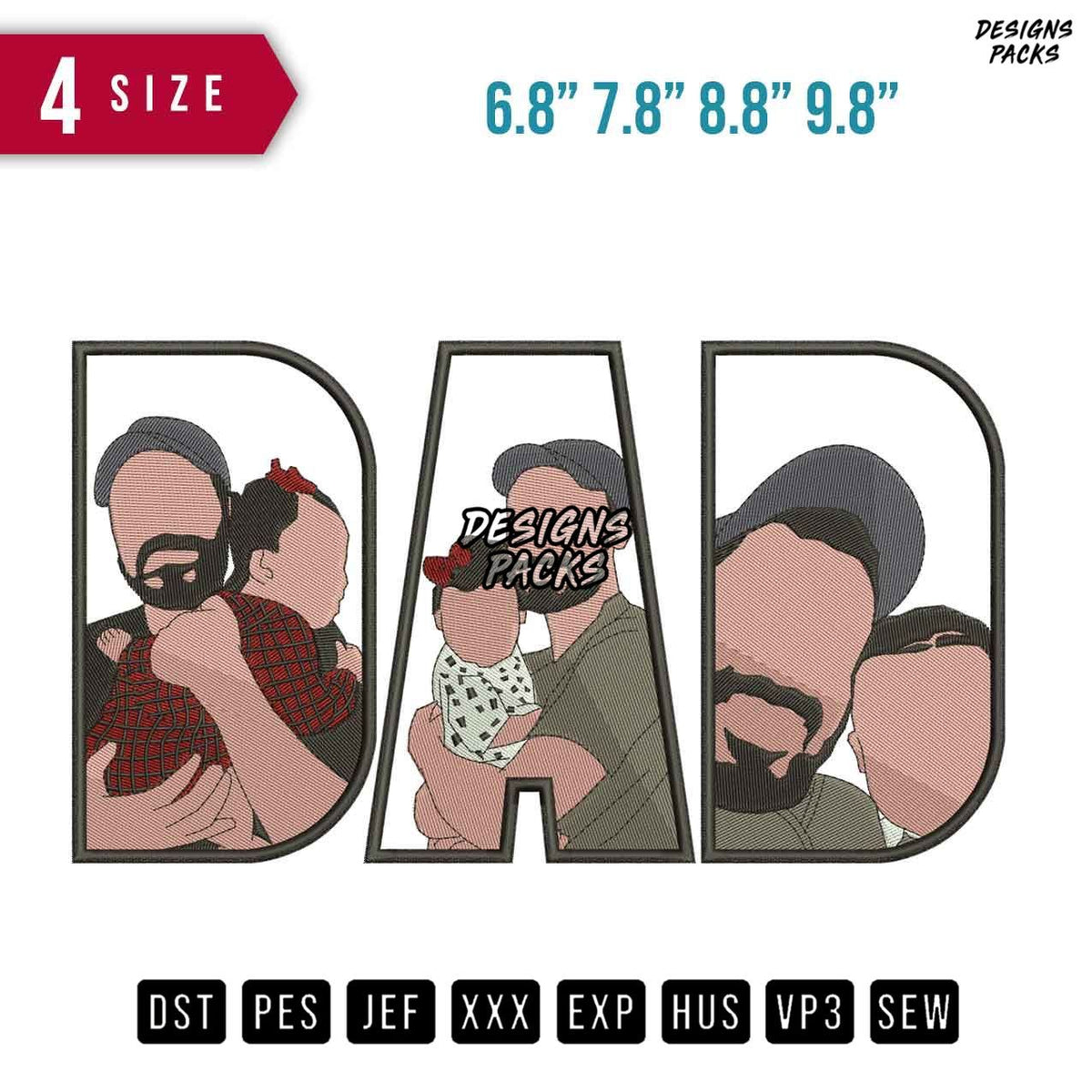 DAD Hat Mustache Embroidery Design