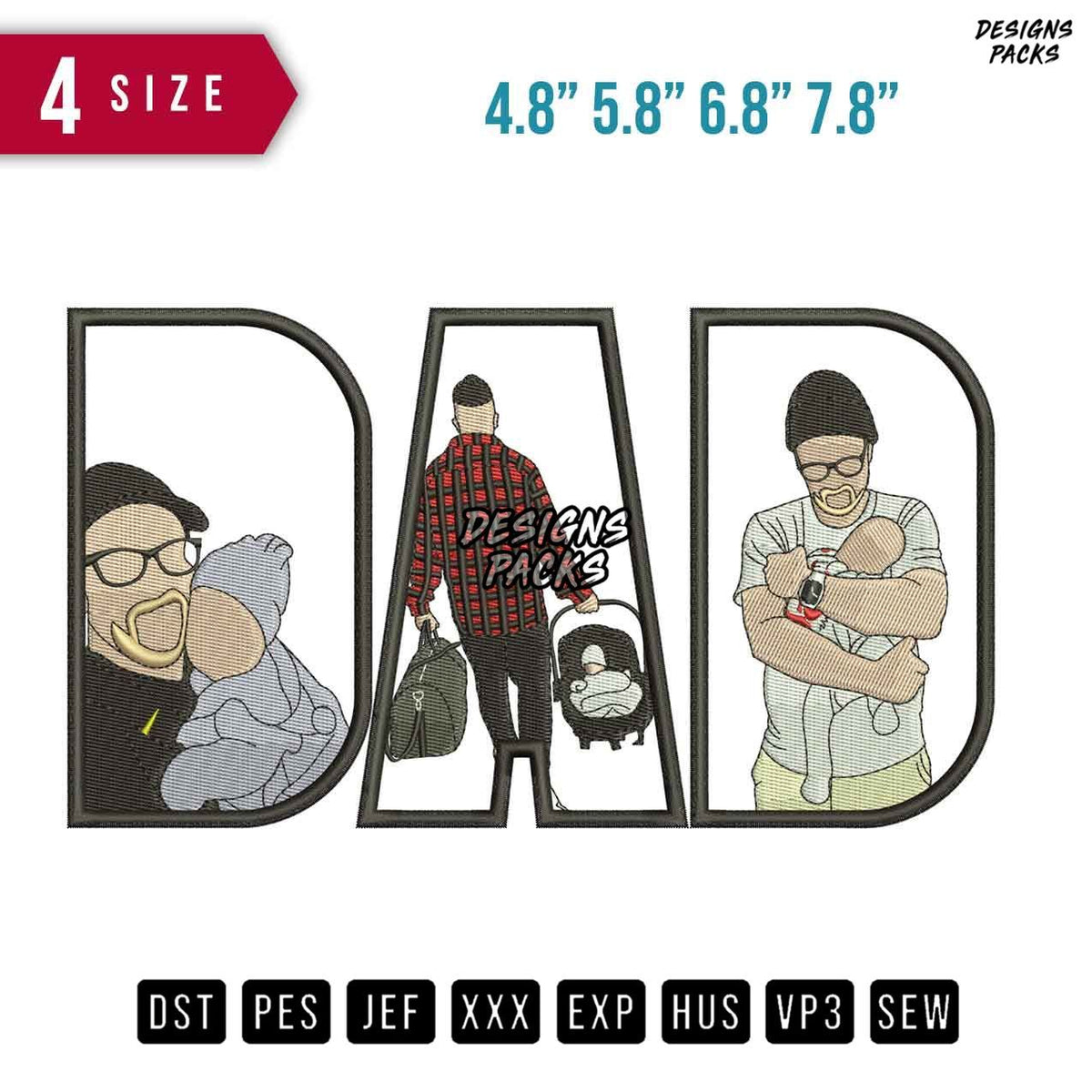 DAD huge baby D Embroidery Design