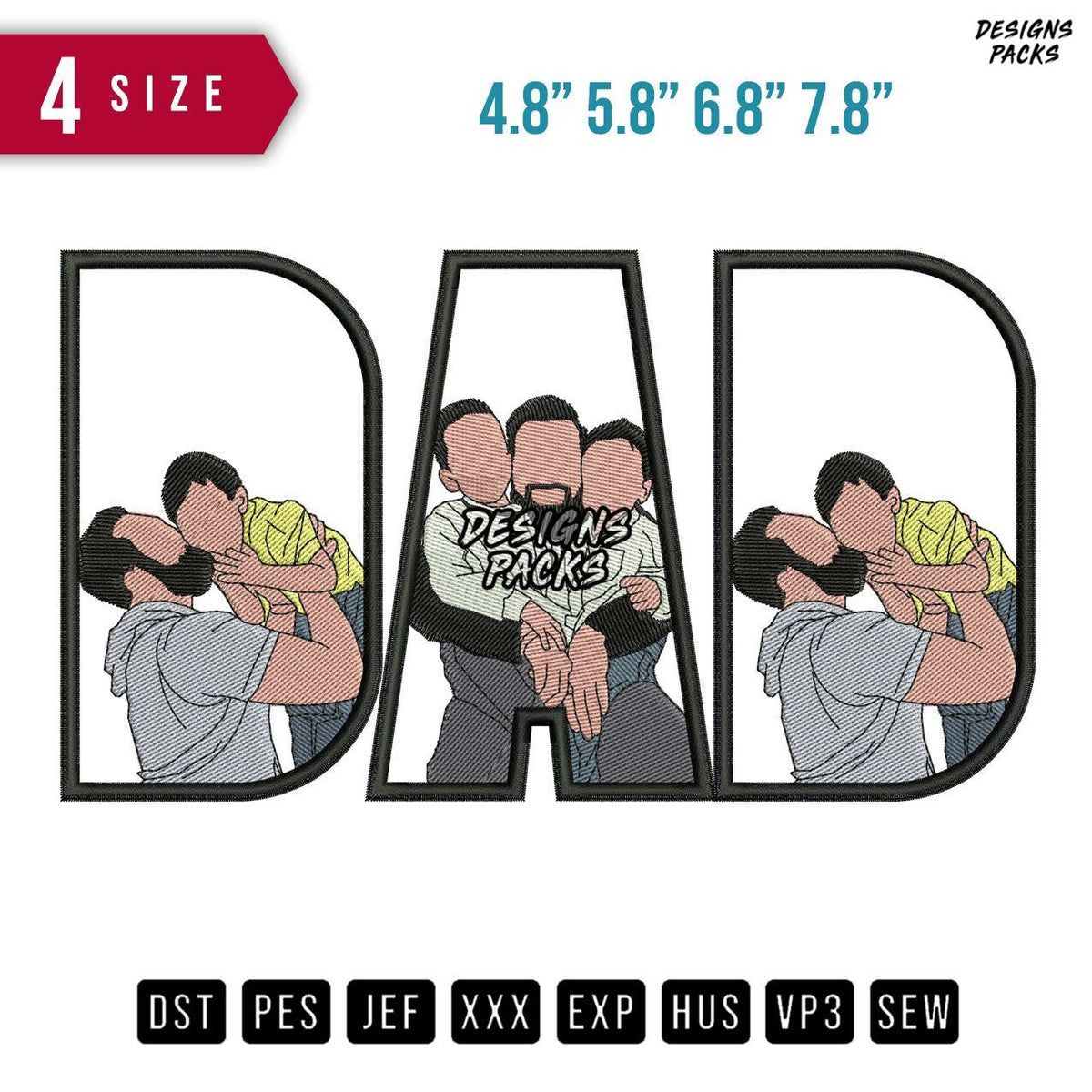 DAD Kiss Son Embroidery Design