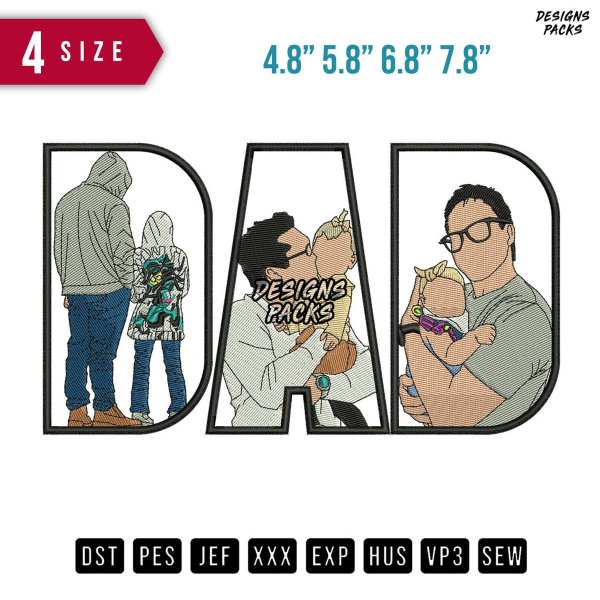 DAD Kissing Baby B Embroidery Design