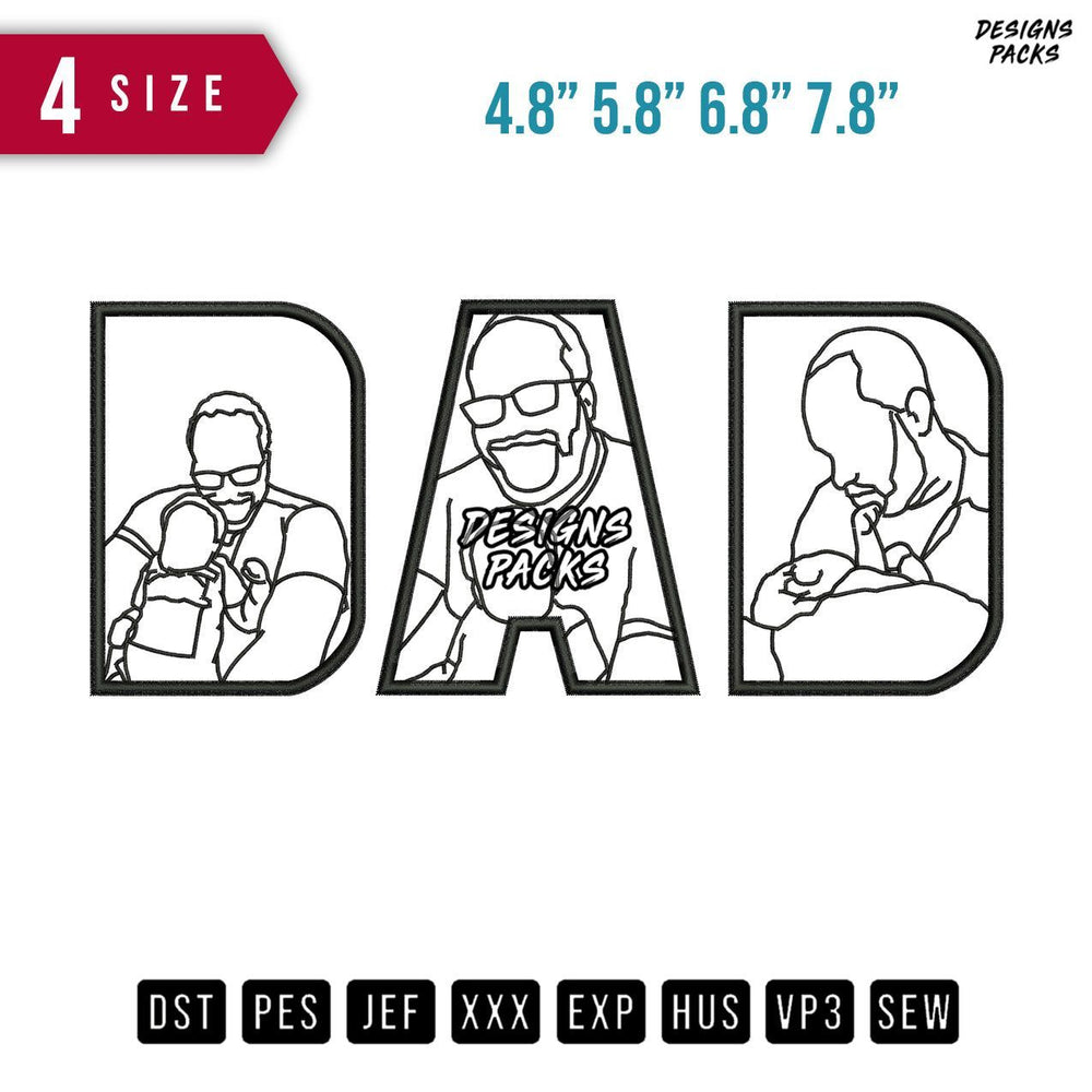 DAD Line Art H Embroidery Design