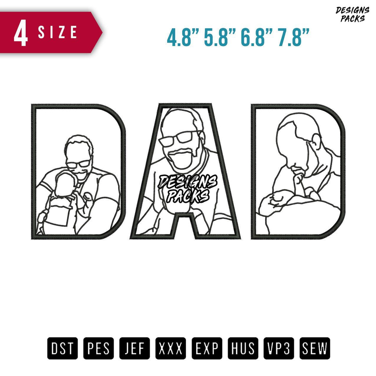 DAD Line Art H Embroidery Design