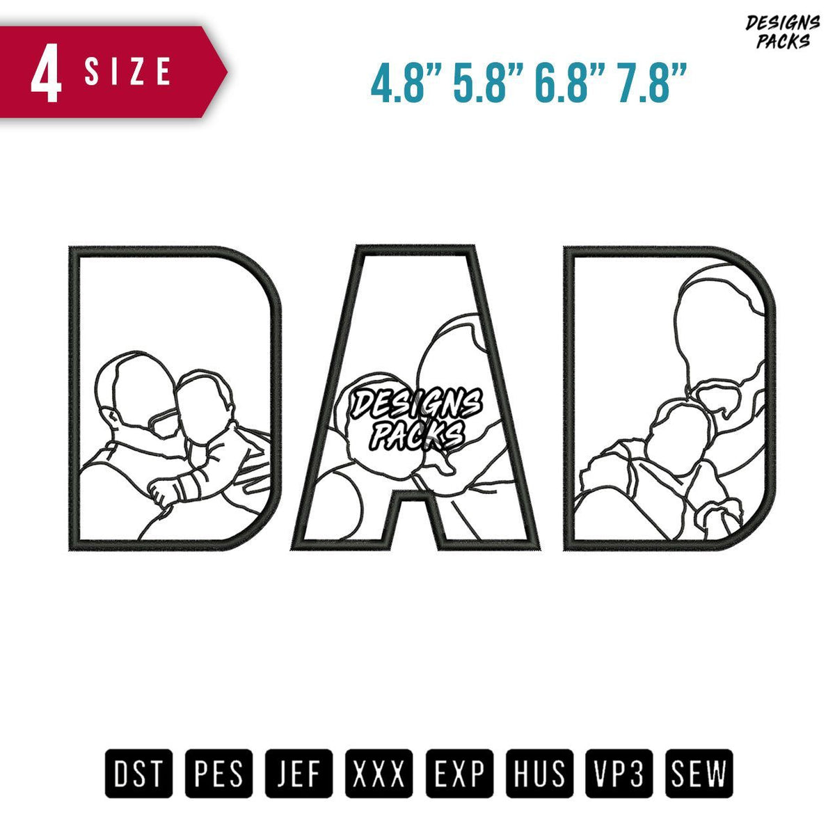 DAD Line Art I Embroidery Design