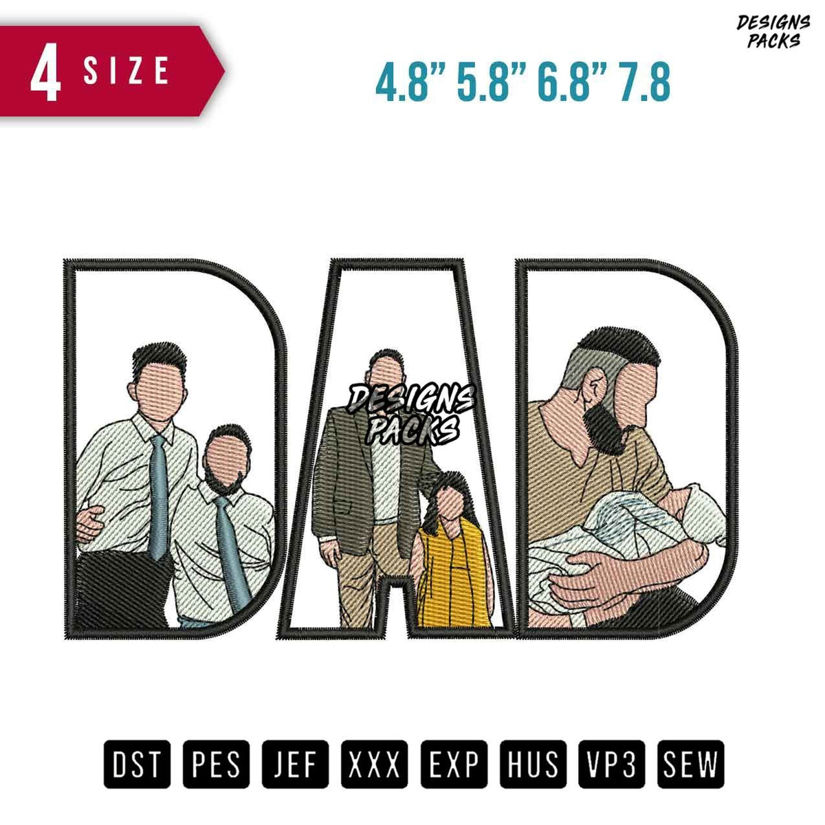 DAD Son Daught Baby Embroidery Design