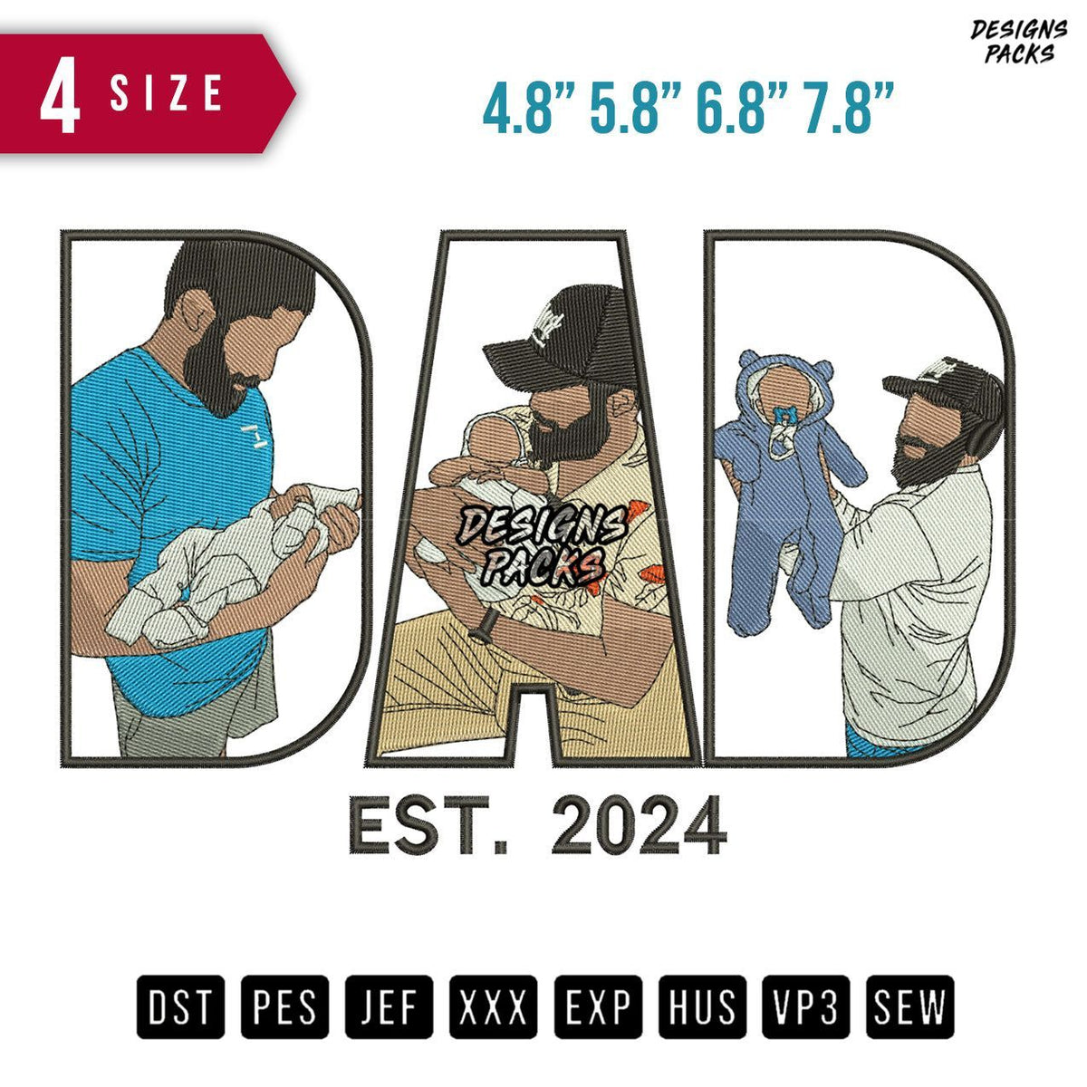 DAD and Babies Embroidery Design