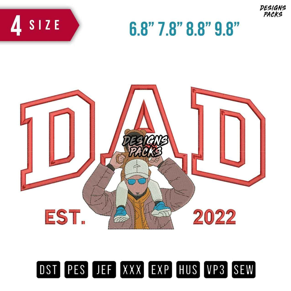 DAD blue Eyeglasses Embroidery Design