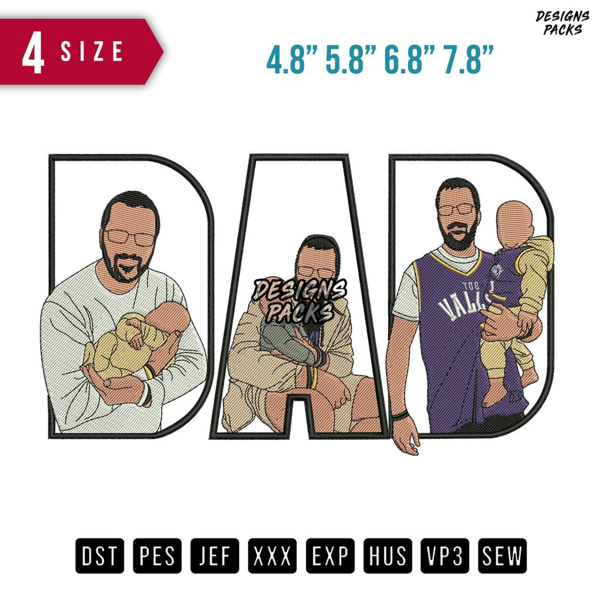 DAD Eyeglasses Son Embroidery Design