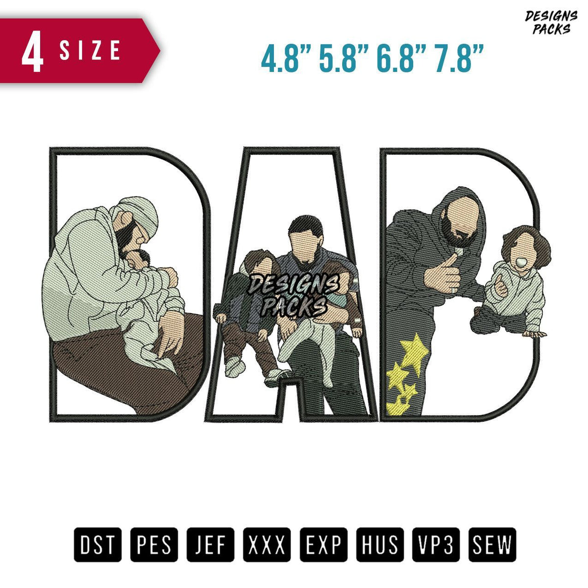 DAD family Happies Embroidery Design