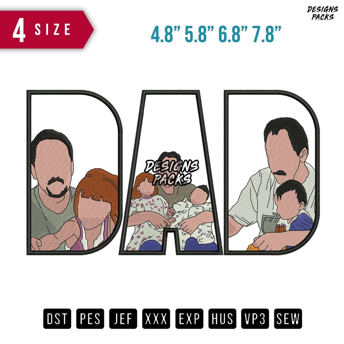 DAD moustache Fam Embroidery Design