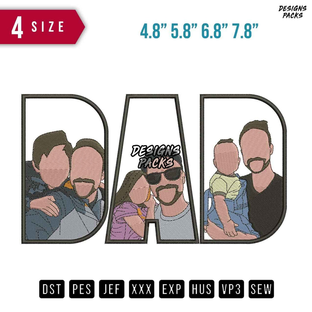DAD mustache Embroidery Design