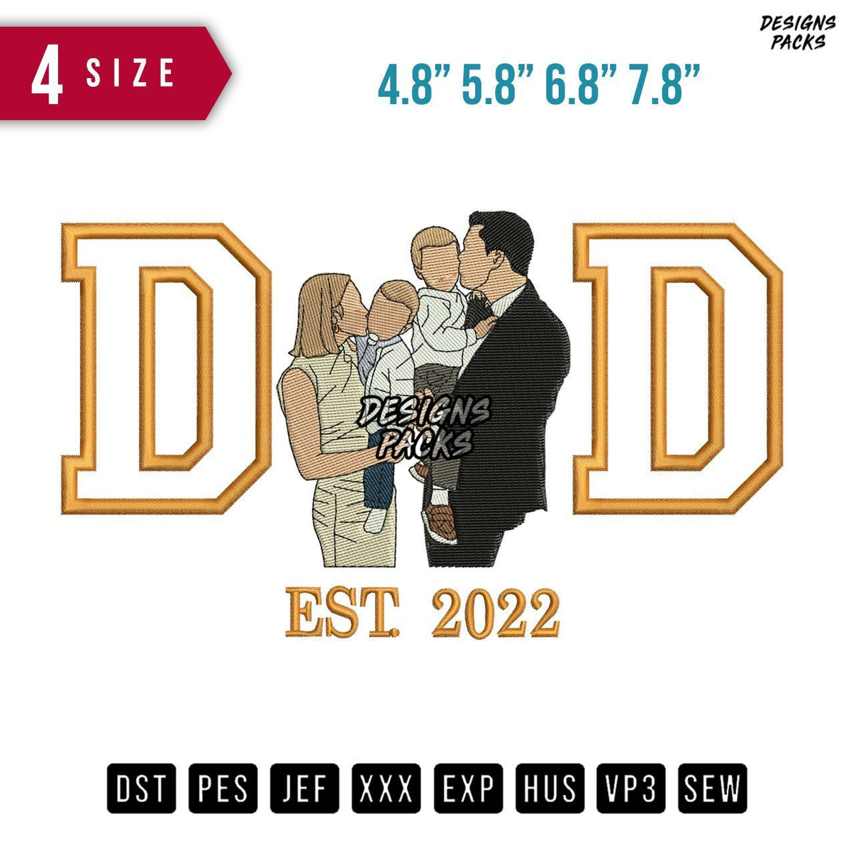 DD Kissing Family Embroidery Design