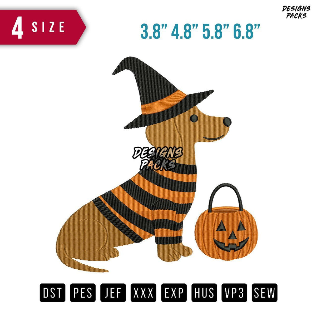 Dachshund Halloween Embroidery Design