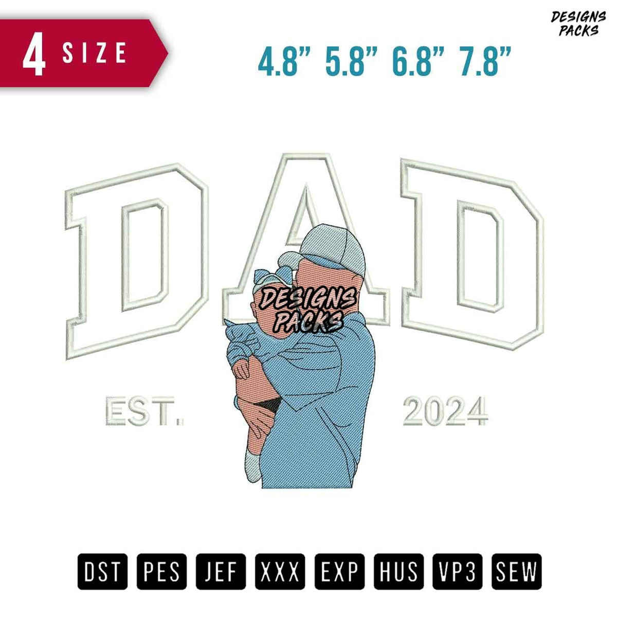 Dad Carry Daughter Embroidery Design
