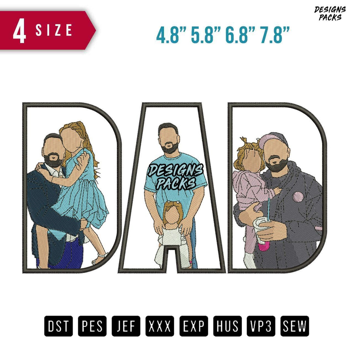 Dad daughter 3 pose Embroidery Design