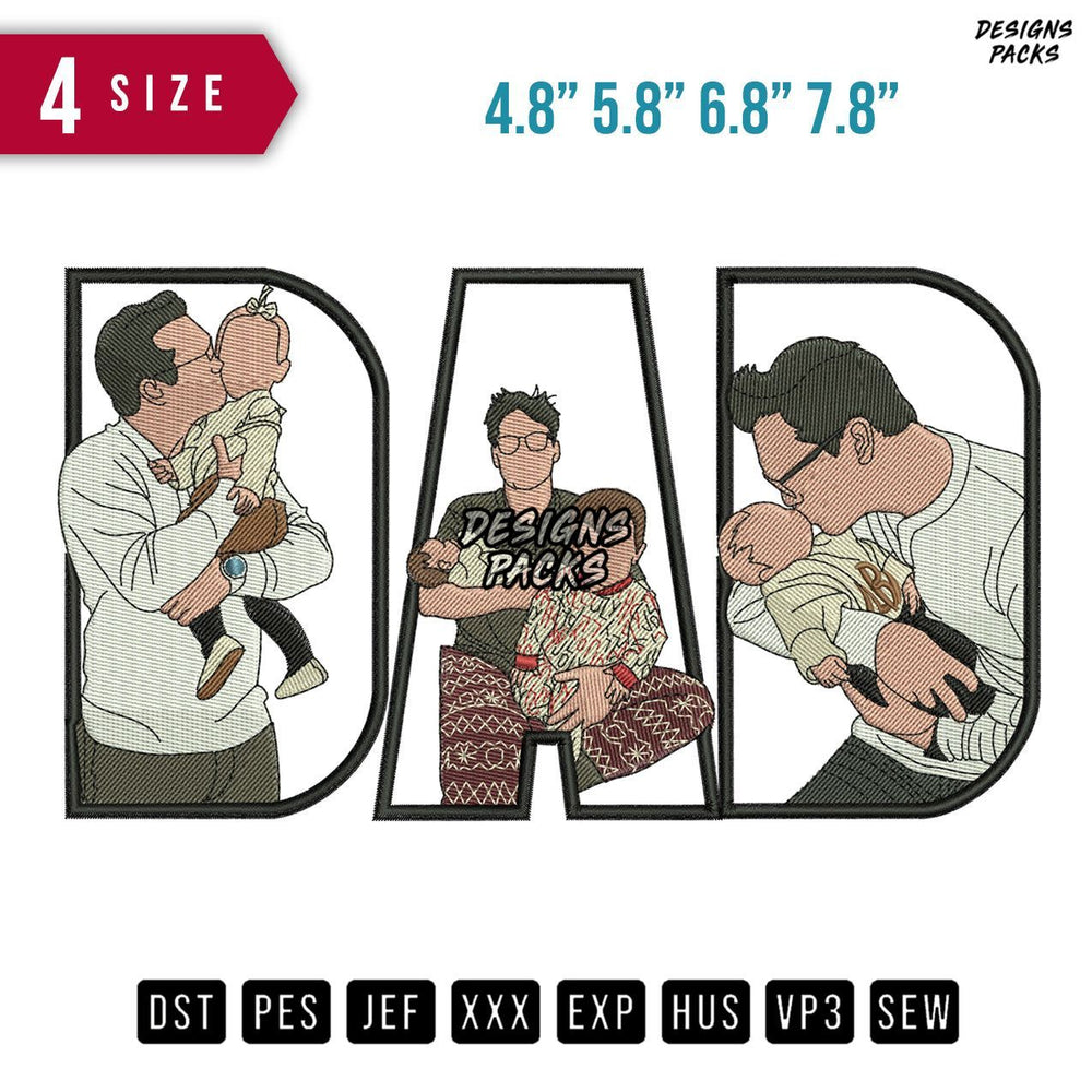 Dad Young Father Embroidery Design
