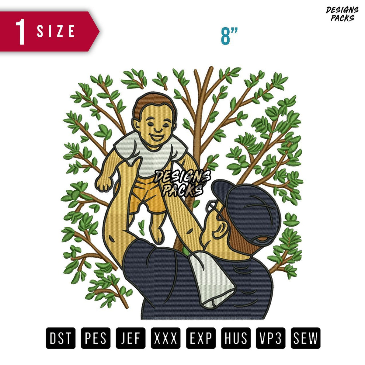 Dad and Son Happy Embroidery Design