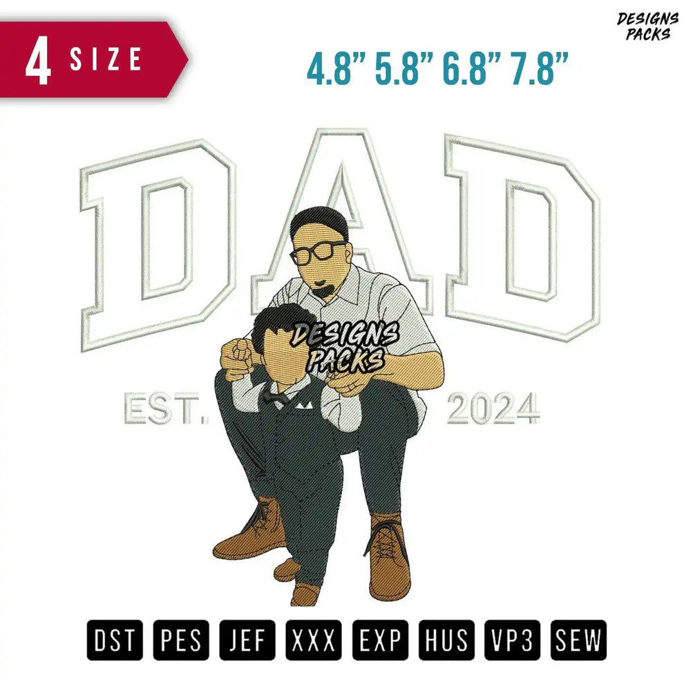 Dad and son Sit down Embroidery Design