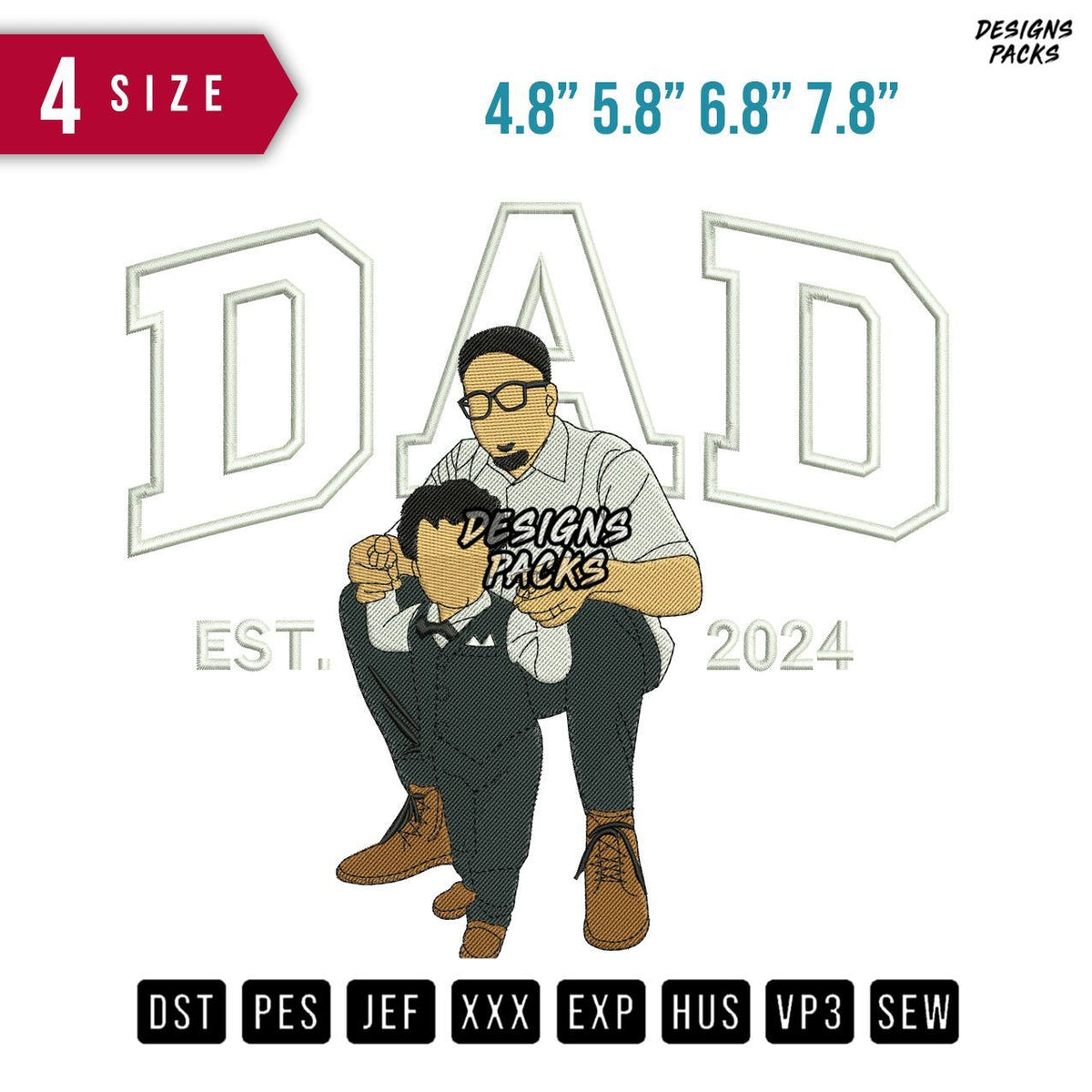 Dad and son Sit down Embroidery Design