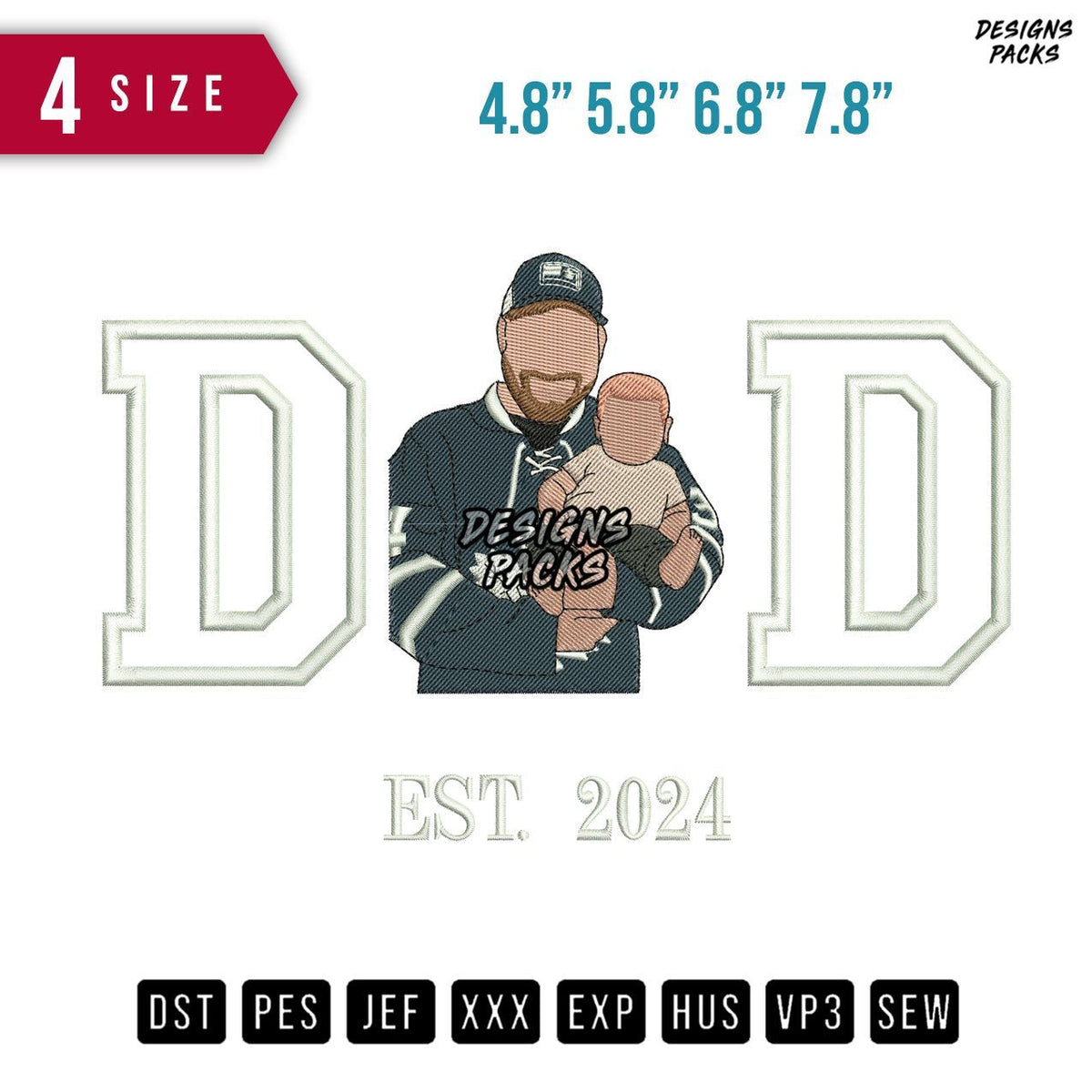 Dad with Son Embroidery Design