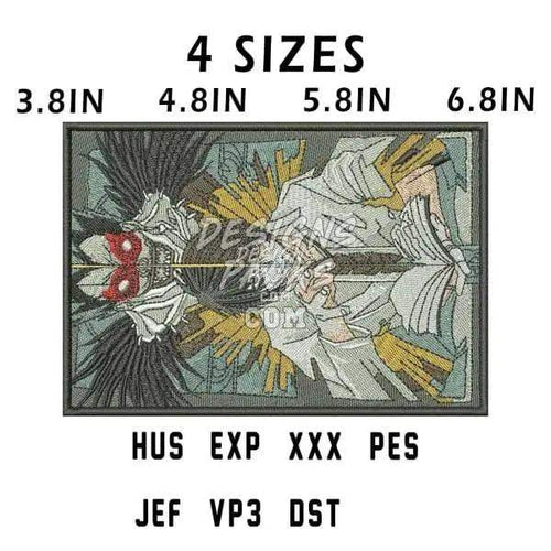 Embroidery design with 4 sizes, compatible formats: PES, DST, HUS, JEF, VP3, EXP, XXX — print-ready