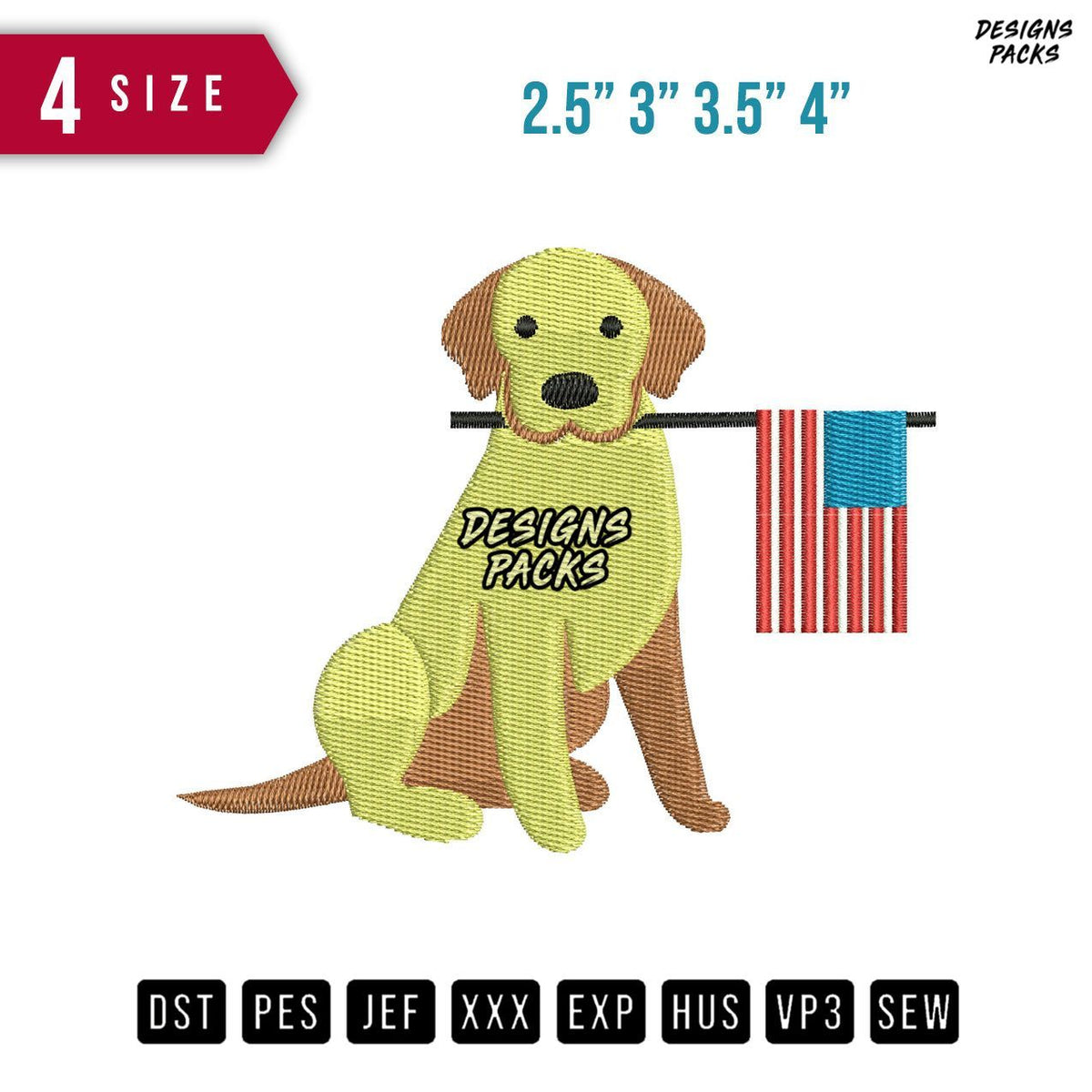 Dog American Flag Embroidery Design