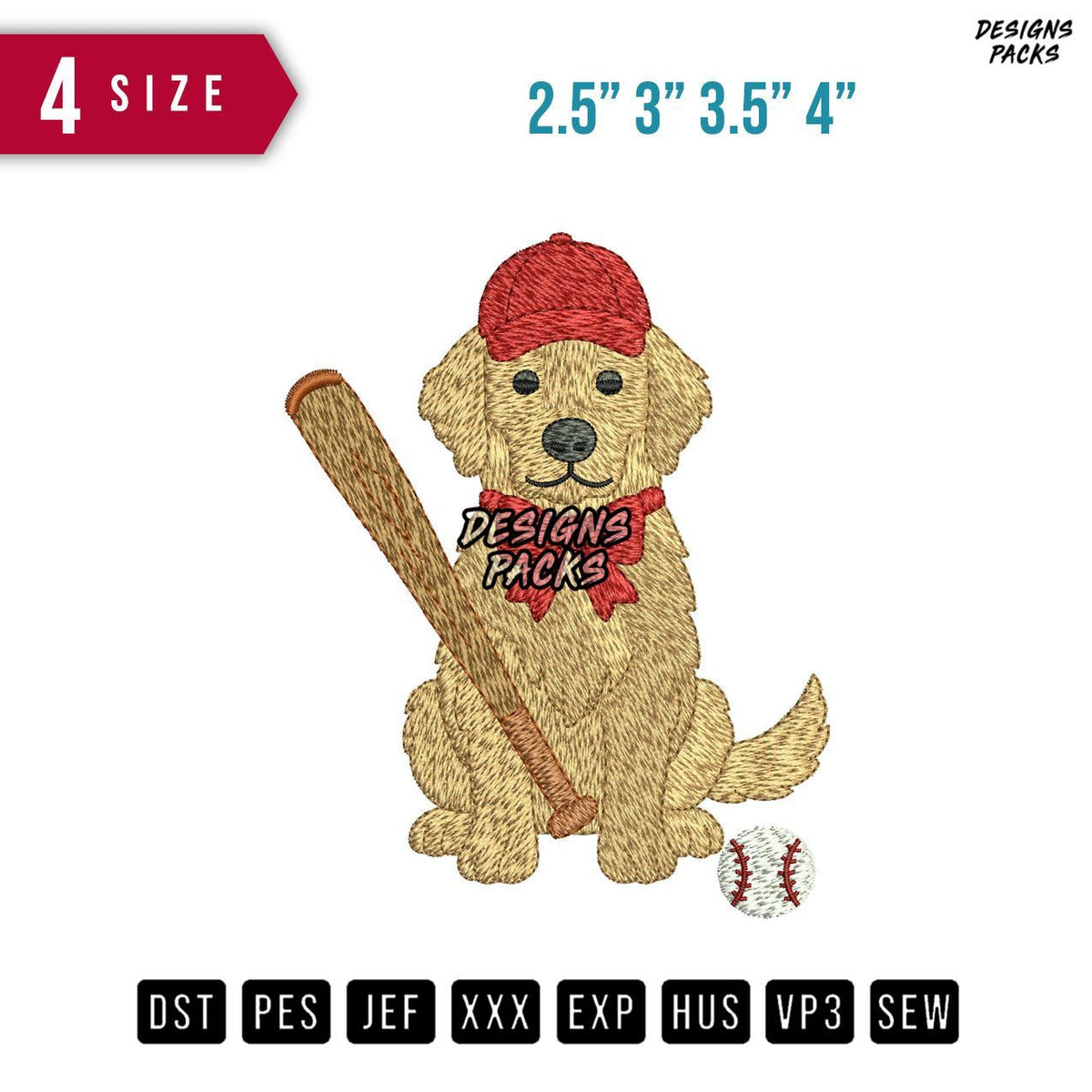 Dog Baseball Embroidery Design
