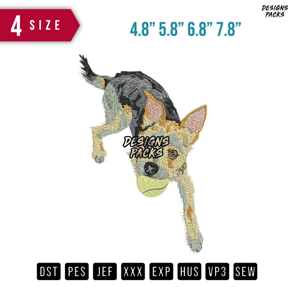 Dog Brringing Ball Embroidery Design