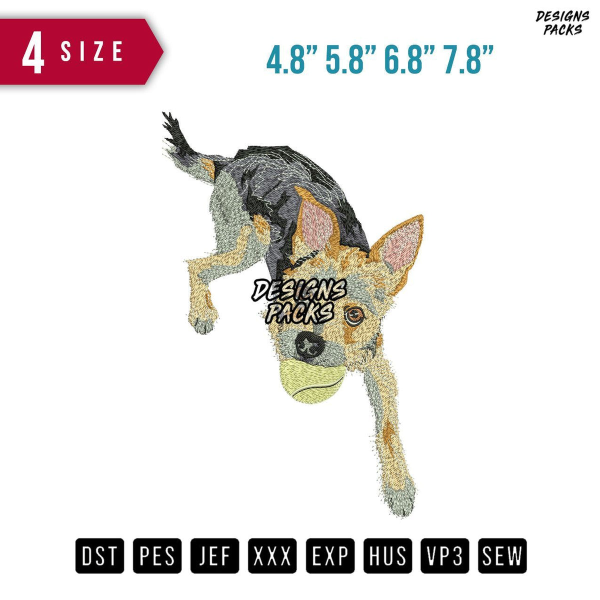 Dog Brringing Ball Embroidery Design