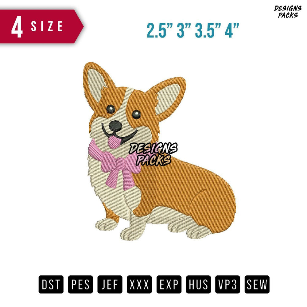 Dog Corgi Ribbon Embroidery Design