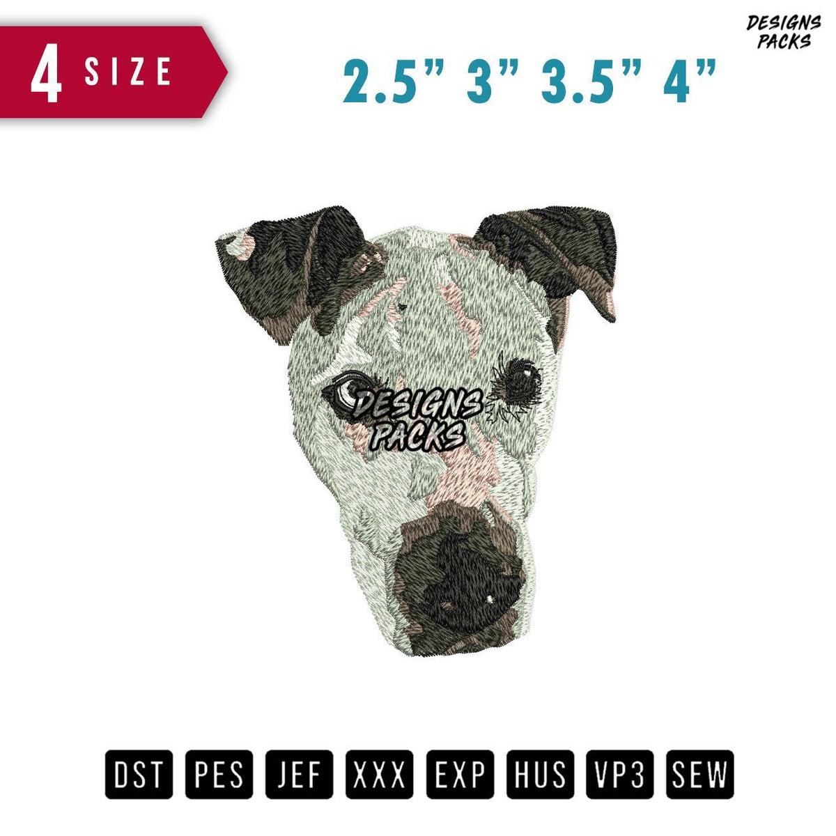 Dog Face White Embroidery Design