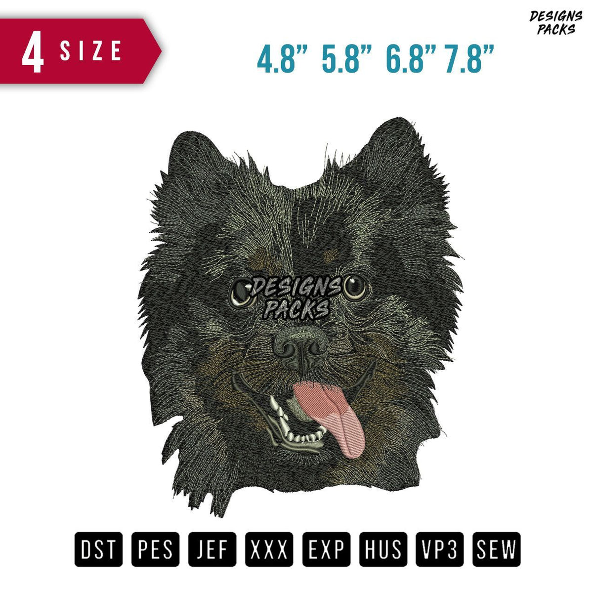 Dog Head black Embroidery Design