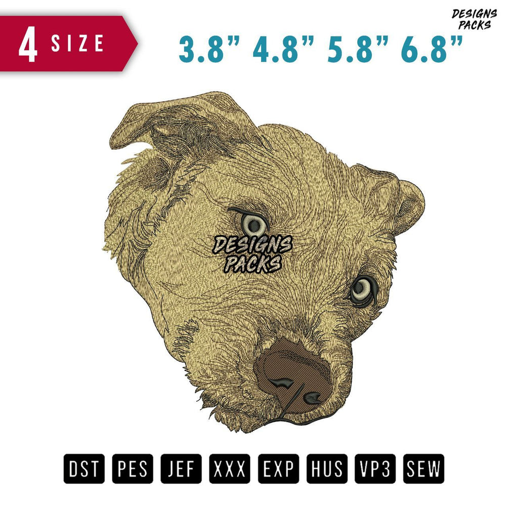 Dog Head Brown Embroidery Design