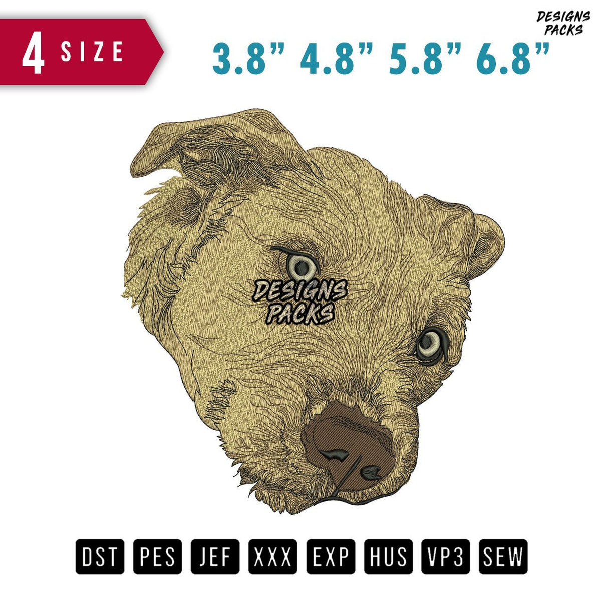 Dog Head Brown Embroidery Design