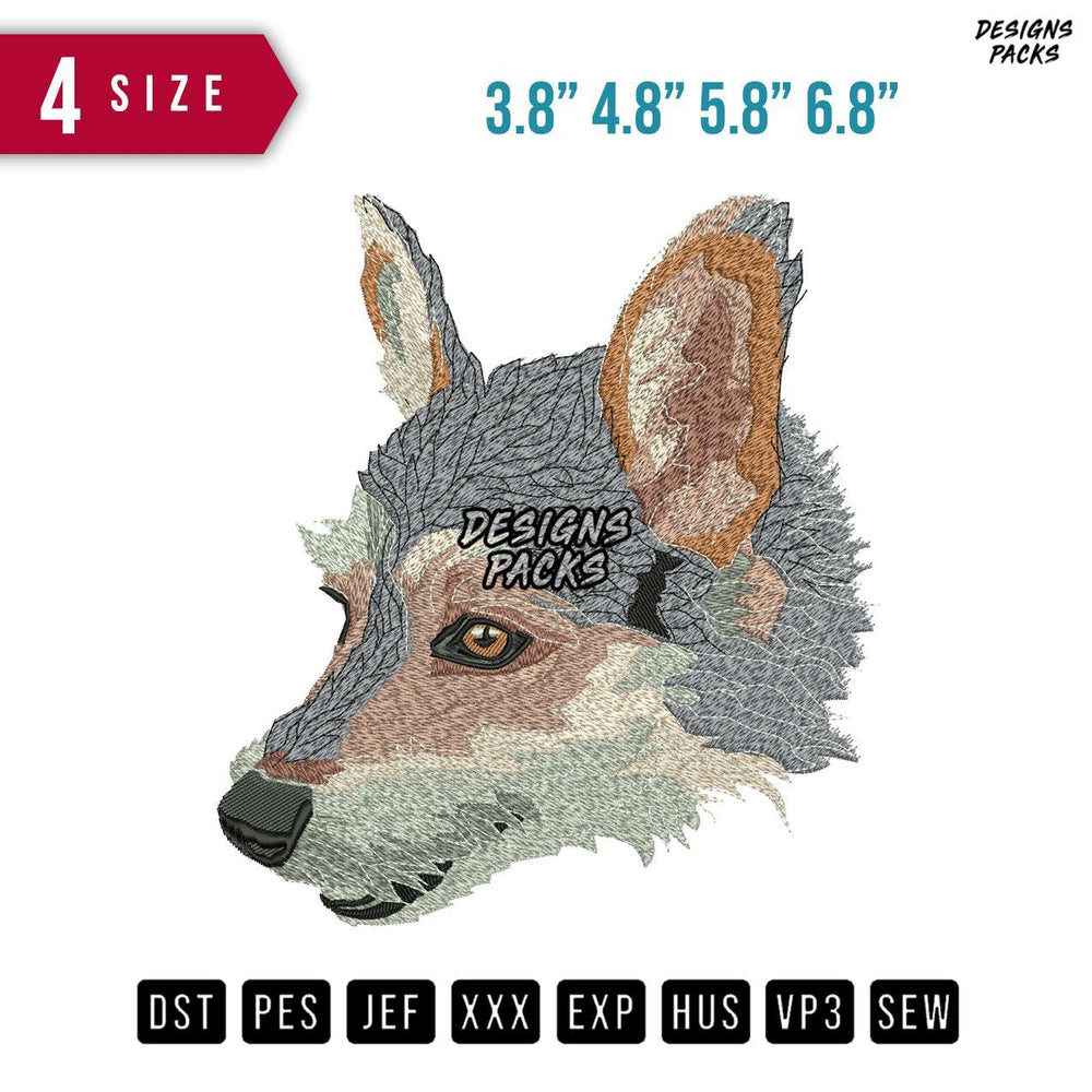 Dog Head Grey Beige Embroidery Design