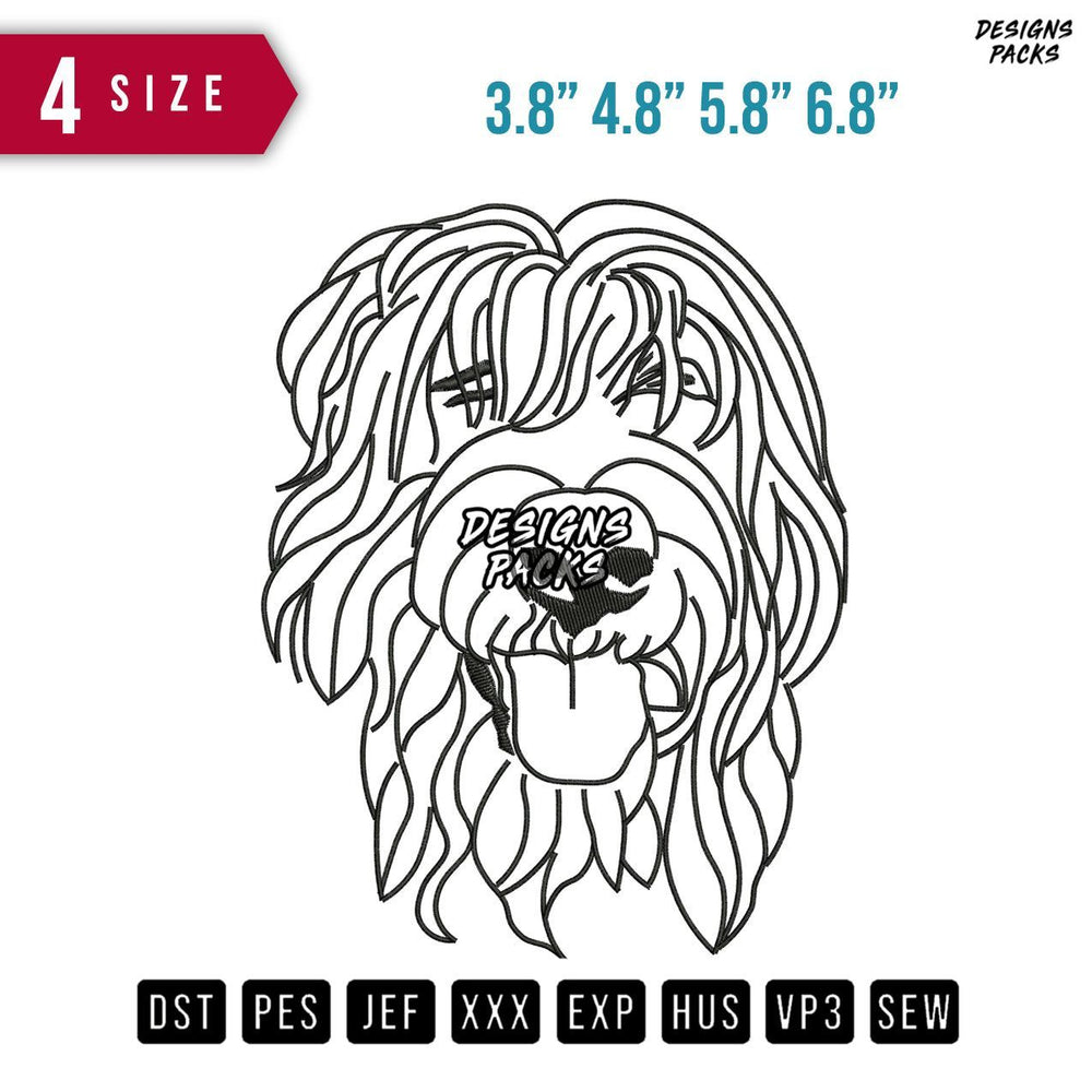 Dog Head Line Art B Embroidery Design