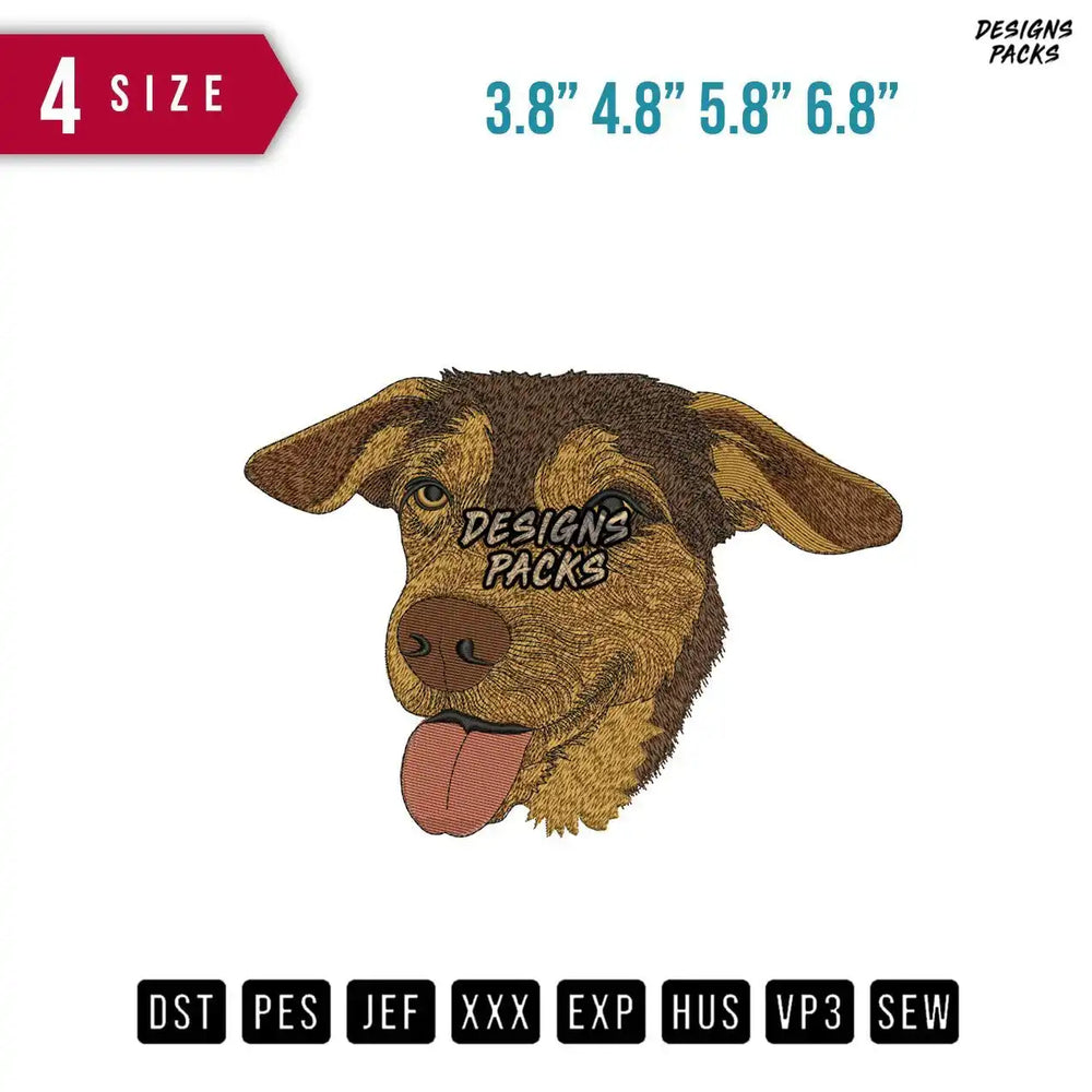 Dog Head Tongue B Embroidery Design