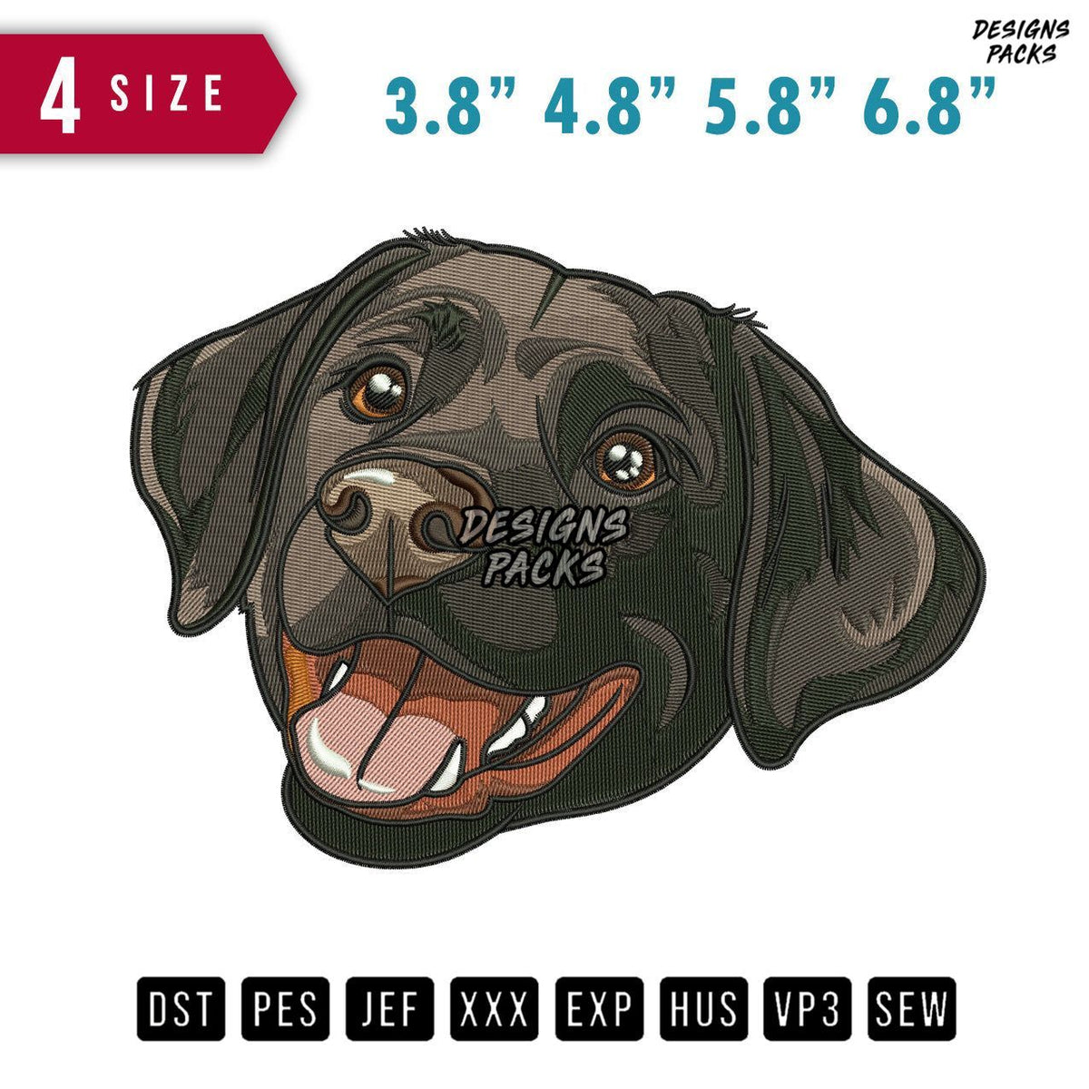 Dog Labrador Black Embroidery Design