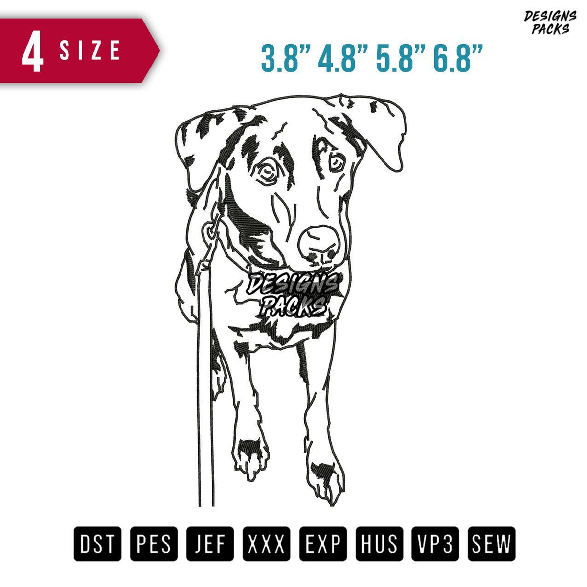 Dog Line Art Walk Embroidery Design