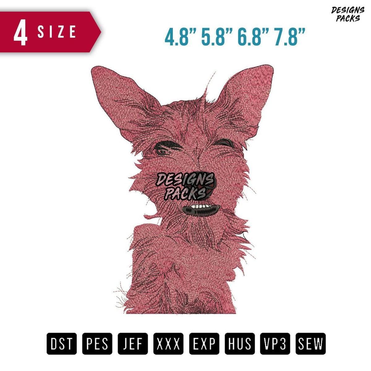 Dog Pink Embroidery Design