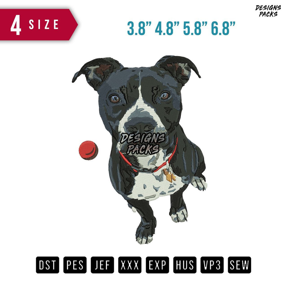 Dog Playing Ball Embroidery Design