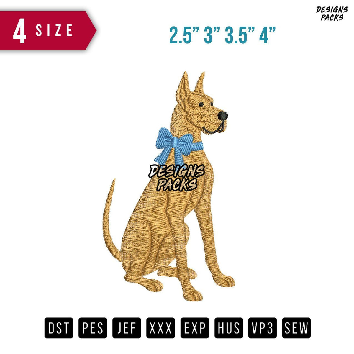 Dog Ribbon Blue C Embroidery Design