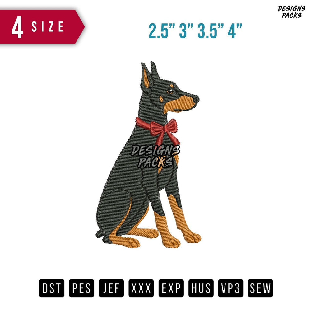 Dog Ribbon Red Embroidery Design