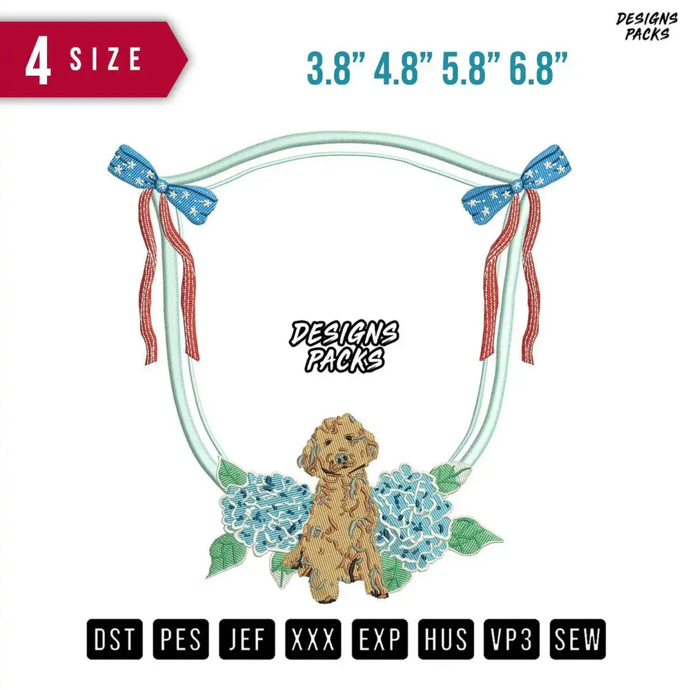 Dog Ribbon and Flower Embroidery Design