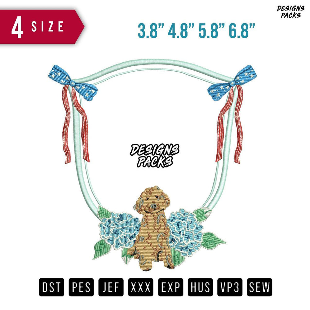Dog Ribbon and Flower Embroidery Design