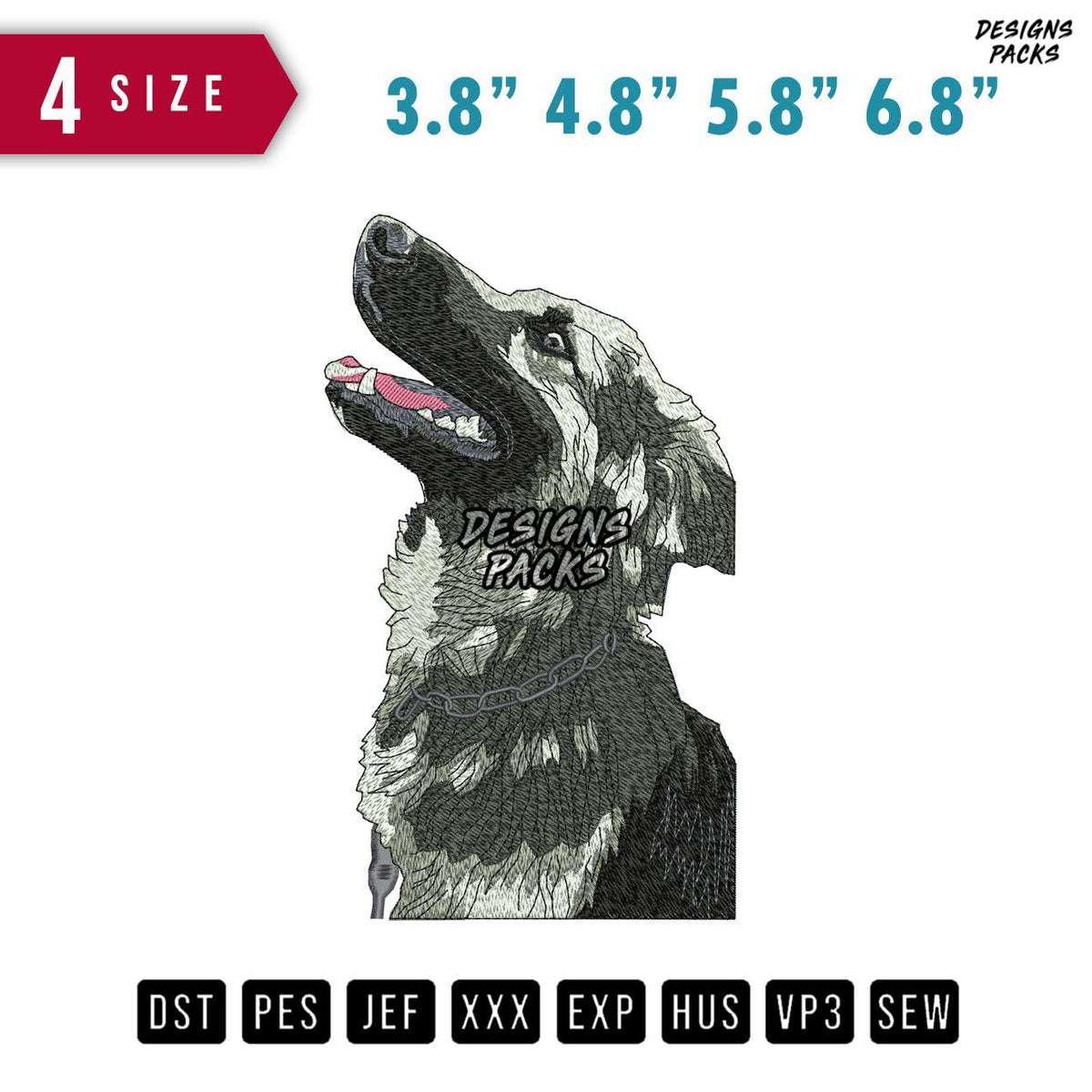 Dog Side Embroidery Design