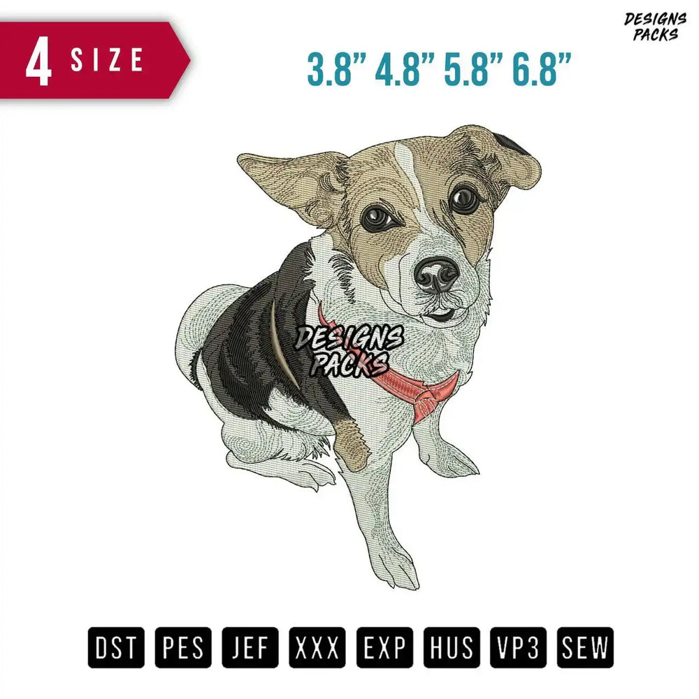 Dog Sit down Embroidery Design