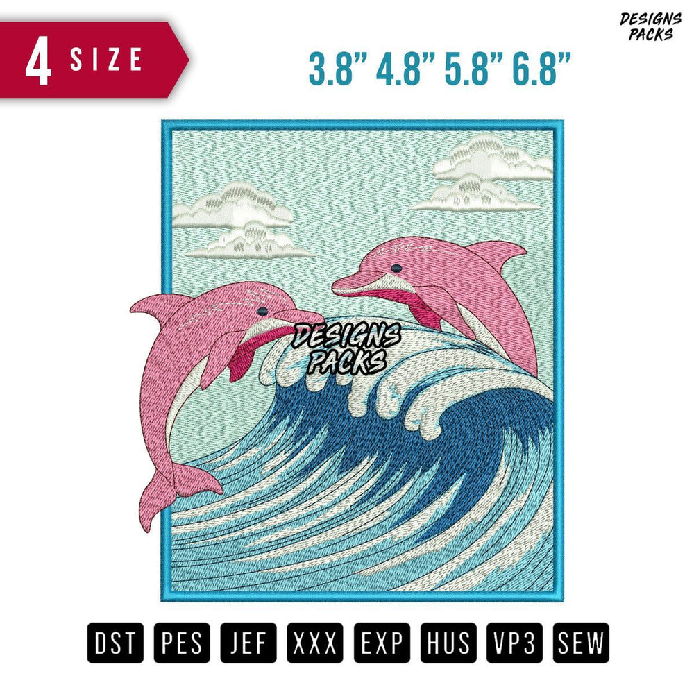 Dolphin Wave Embroidery Design