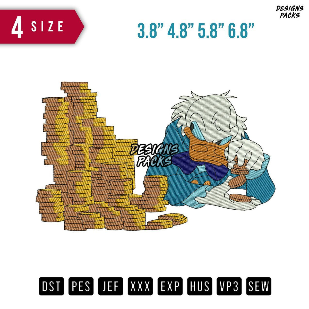 Donald Duck Coins Embroidery Design