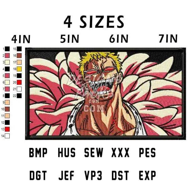 Anime embroidery design with 4 sizes, 22 colors, PES, DST, EXP formats for instant download
